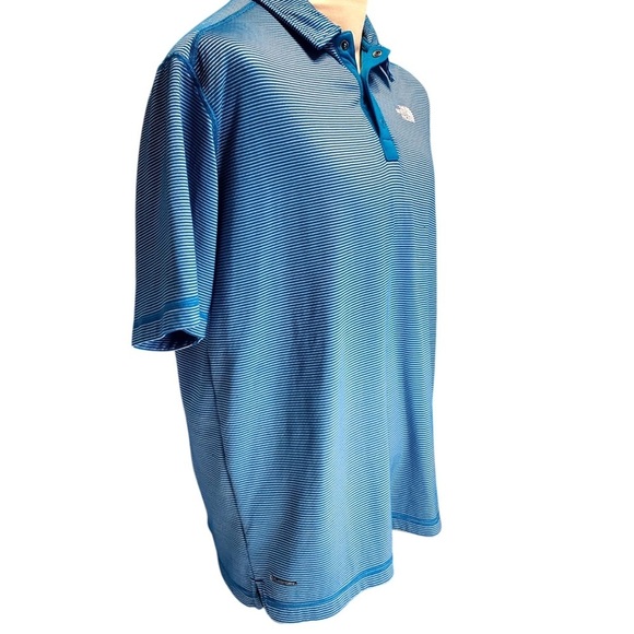 North Face Polo Shirt Men's Size L Flashdry Blue Short Sleeve With White Stripes - Picture 3 of 11